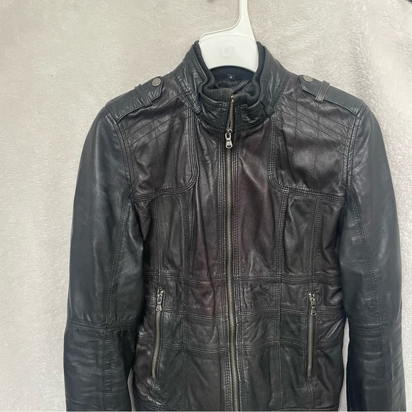 Womens GUESS LOS ANGELES LEATHER ZIP BOMBER JACKET BLACK Size M - Picture 2 of 13